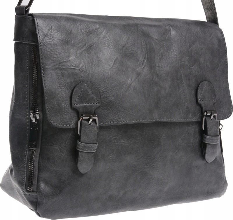 Miękka Torebka Listonoszka Mieszcząca A4 Damska szary