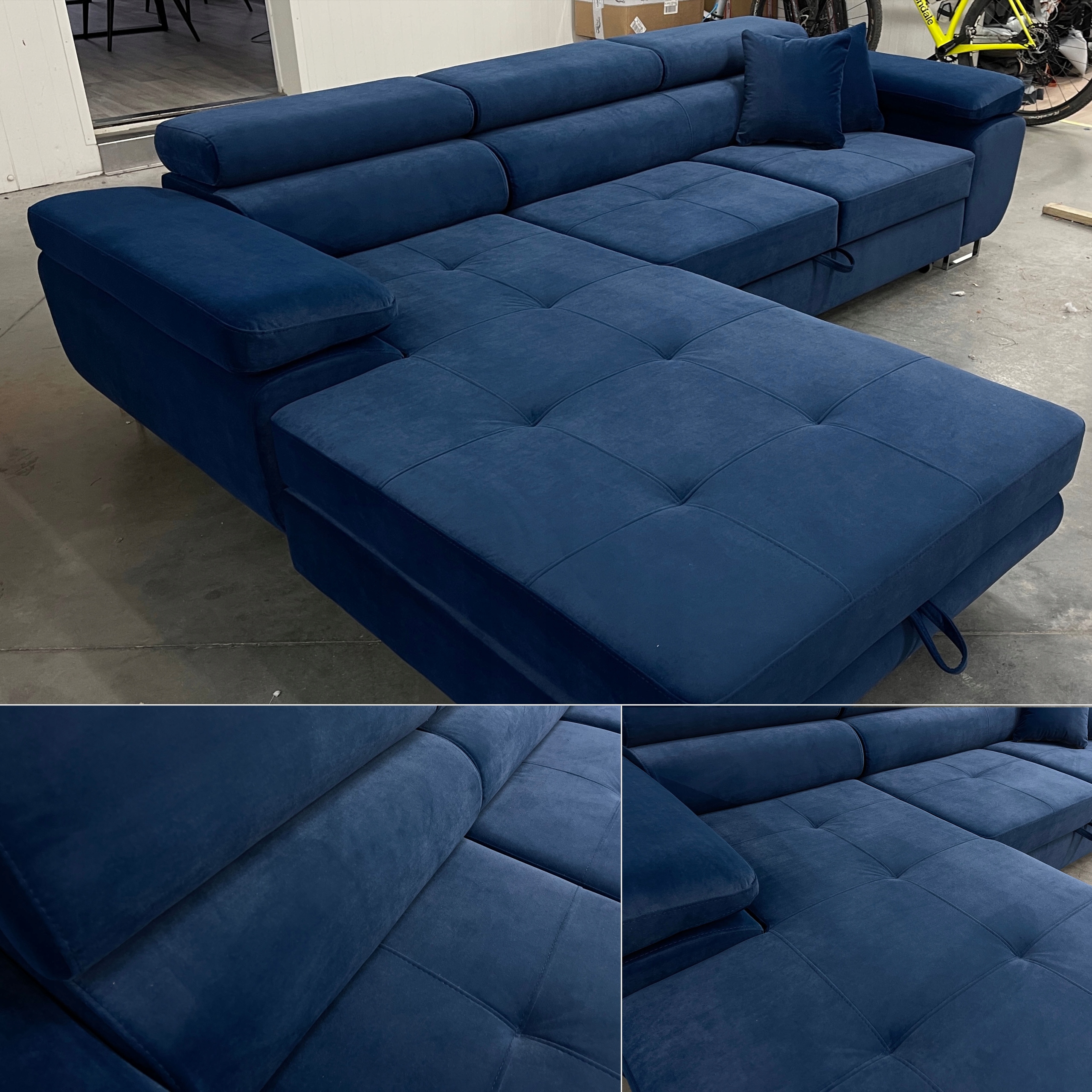 Rozkládací Rohová Sedací Souprava Alonzo tmavě modrá Matt Velvet