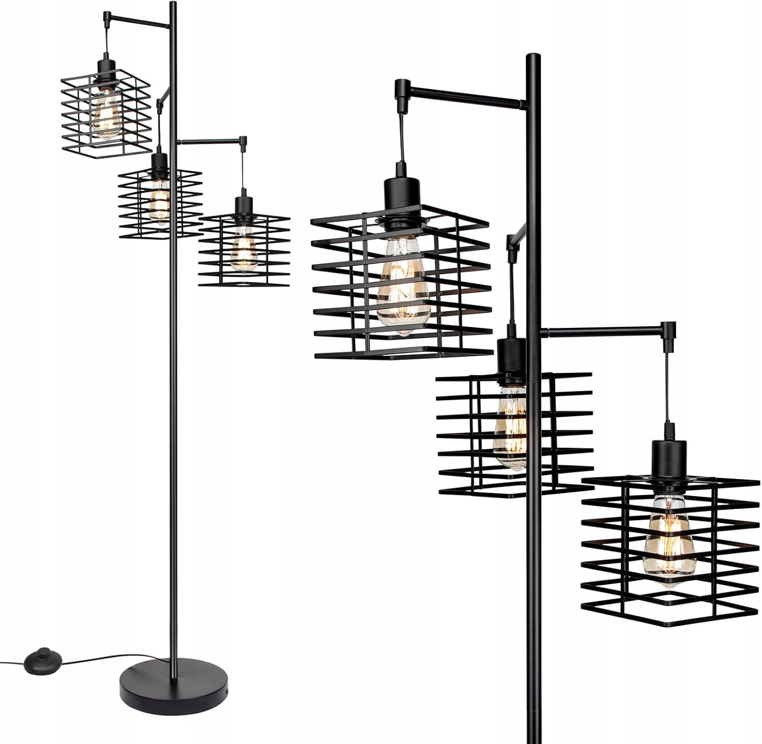Czarna Lampa Podłogowa Metalowa Industrialna 3xE27 161cm Loft Vintage