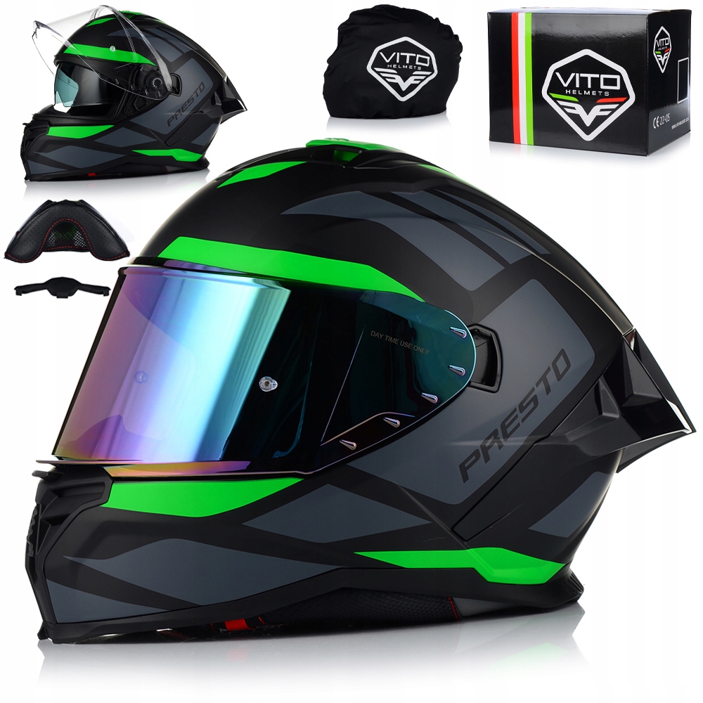 Motocyklová Prilba Vito Presto Aero Zelený Mat Systém Pinlock Clona