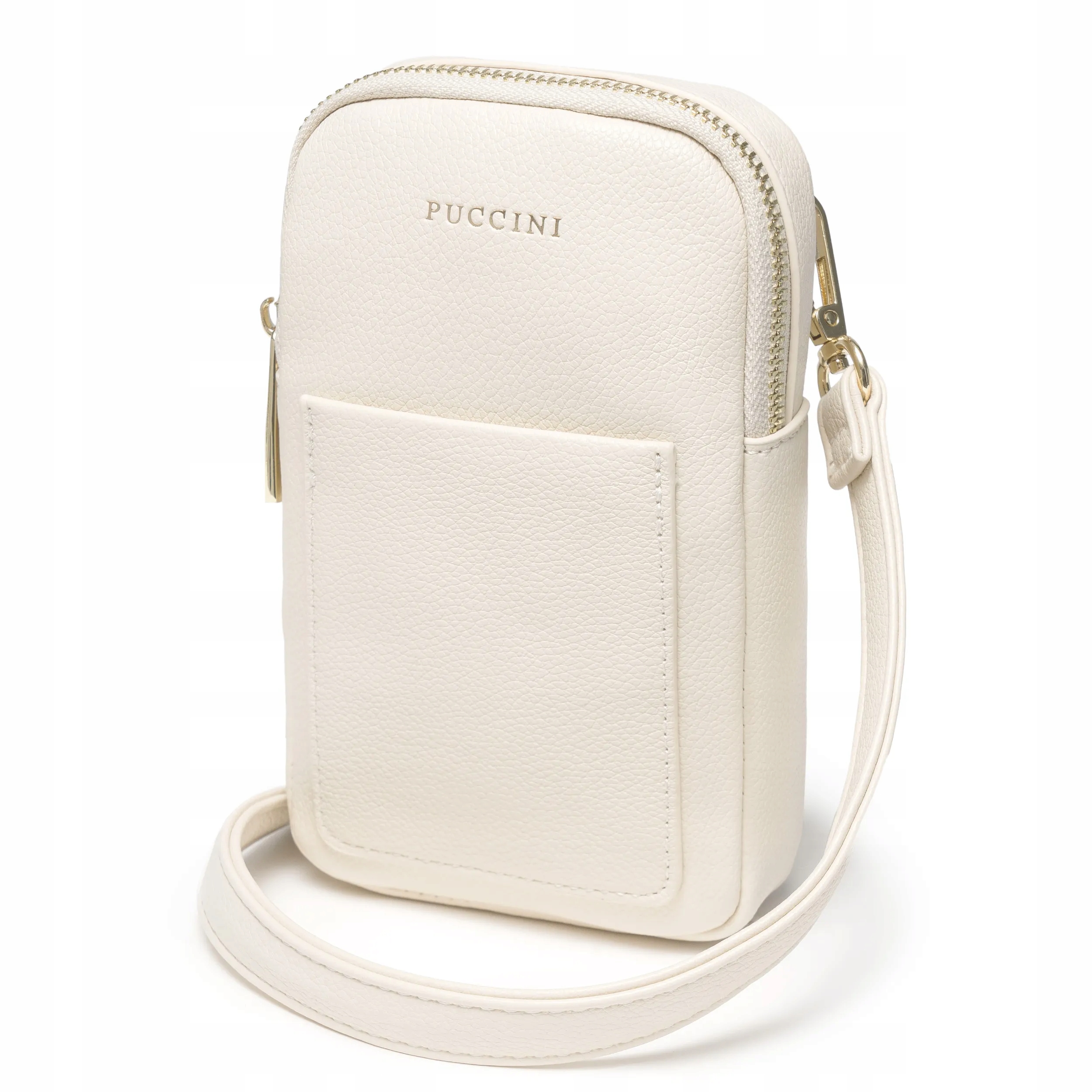 Mini Torebka Damska Na Telefon Listonoszka Puccini Beżowa skórzana na ramie