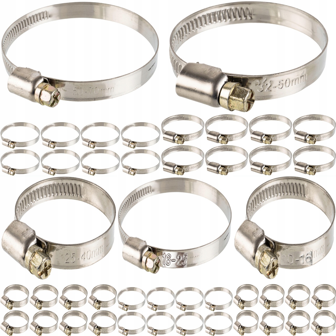 Opaski Ślimakowe Zaciskowe Obejmy Zestaw Metalowe Mocne 50 Szt