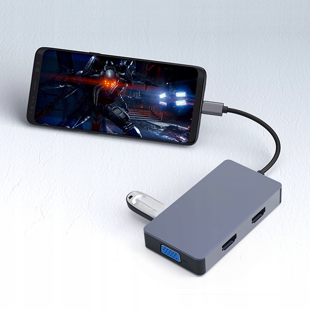 ADAPTER HUB Przejściówka Rozdzielacz 5W1 USB-C 3.1 2x HDMI 4K VGA USB 3.0 Marka Inna
