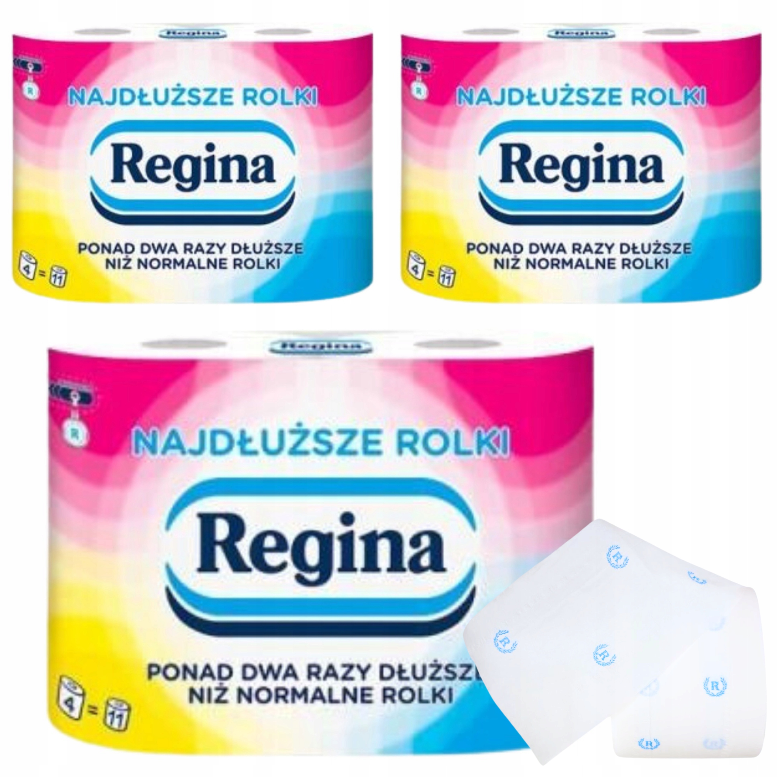 PAPIER TOALETOWY NAJDŁUŻSZE rolki REGINA 3 Opakowania 4 x 500 listków 60m
