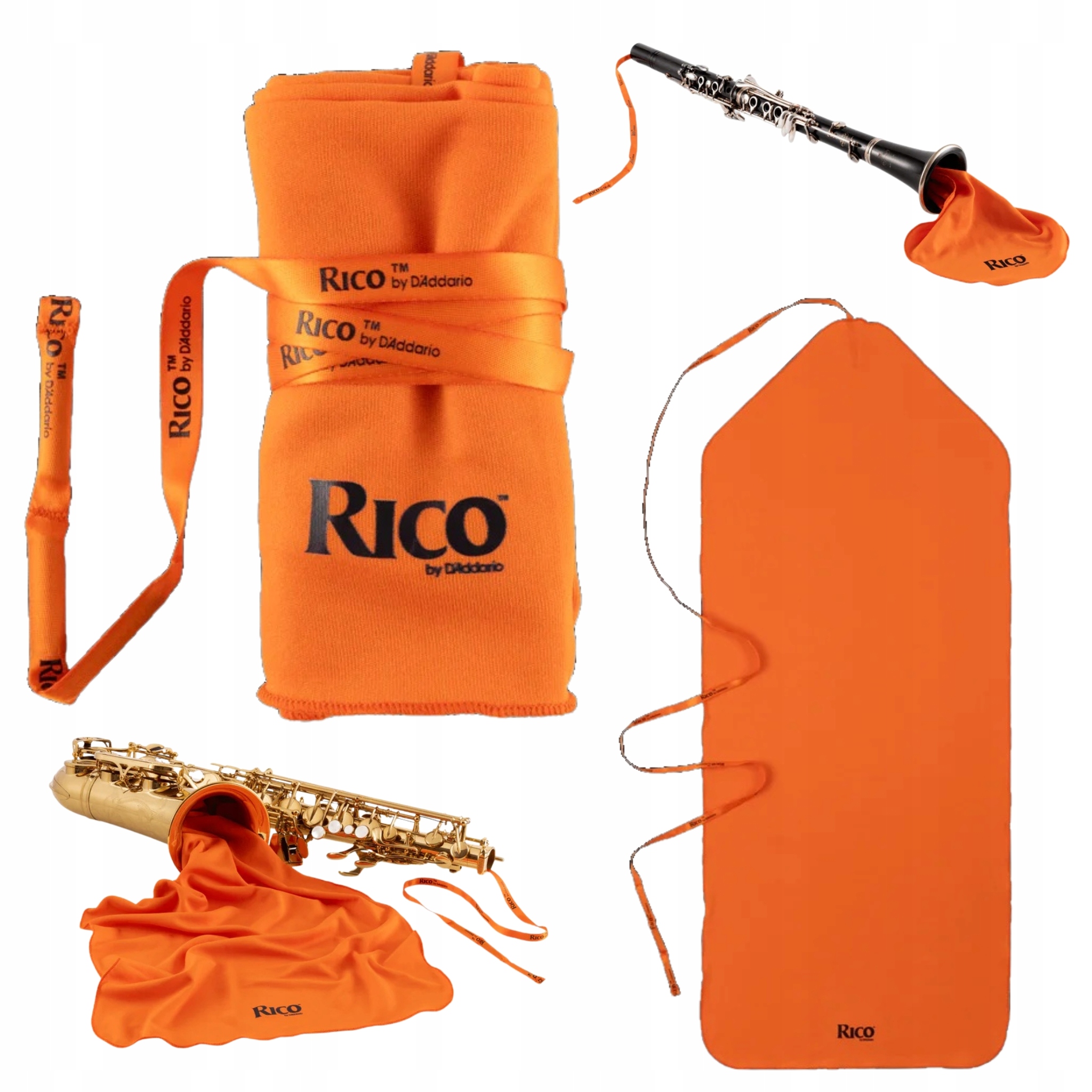 Antibakteriální vytěrák Saxofon Klarnet Rico od D’Addario Large Pomeranč