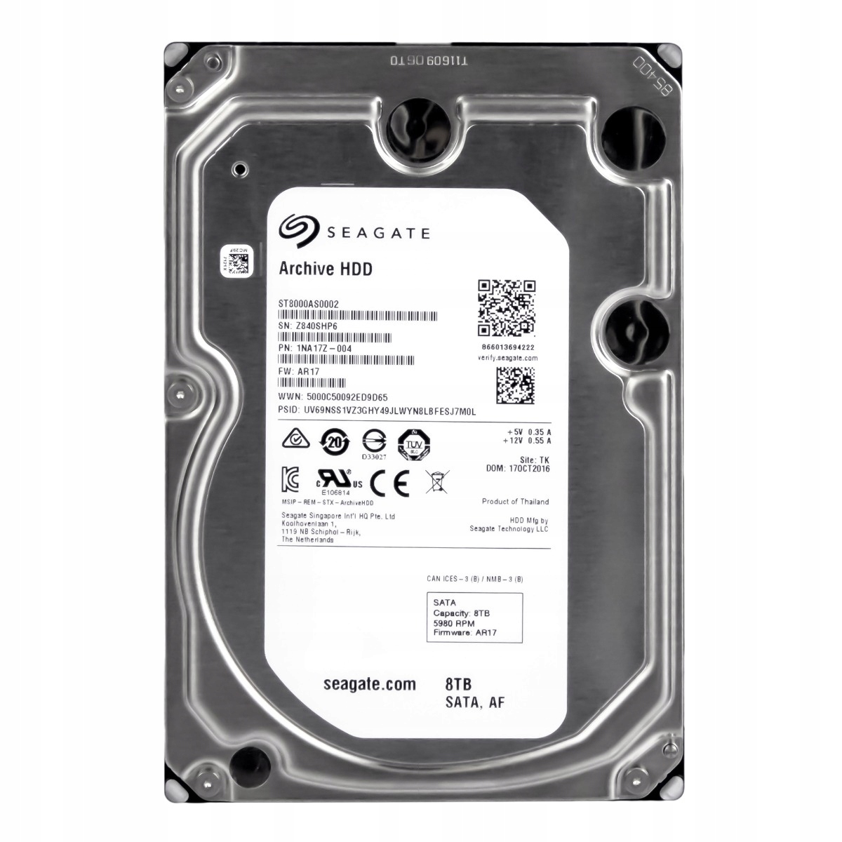 Seagate Archive Hdd 8TB 5.9K 128MB Sata III 3.5'' ST8000AS0002