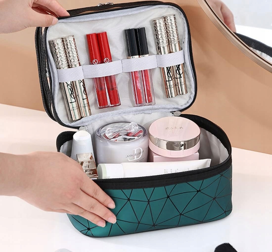 KOSMETYCZKA DAMSKA PODRÓŻNA ORGANIZER NA KOSMETYKI KUFEREK ZIELONA J2 Kolor dominujący zielony