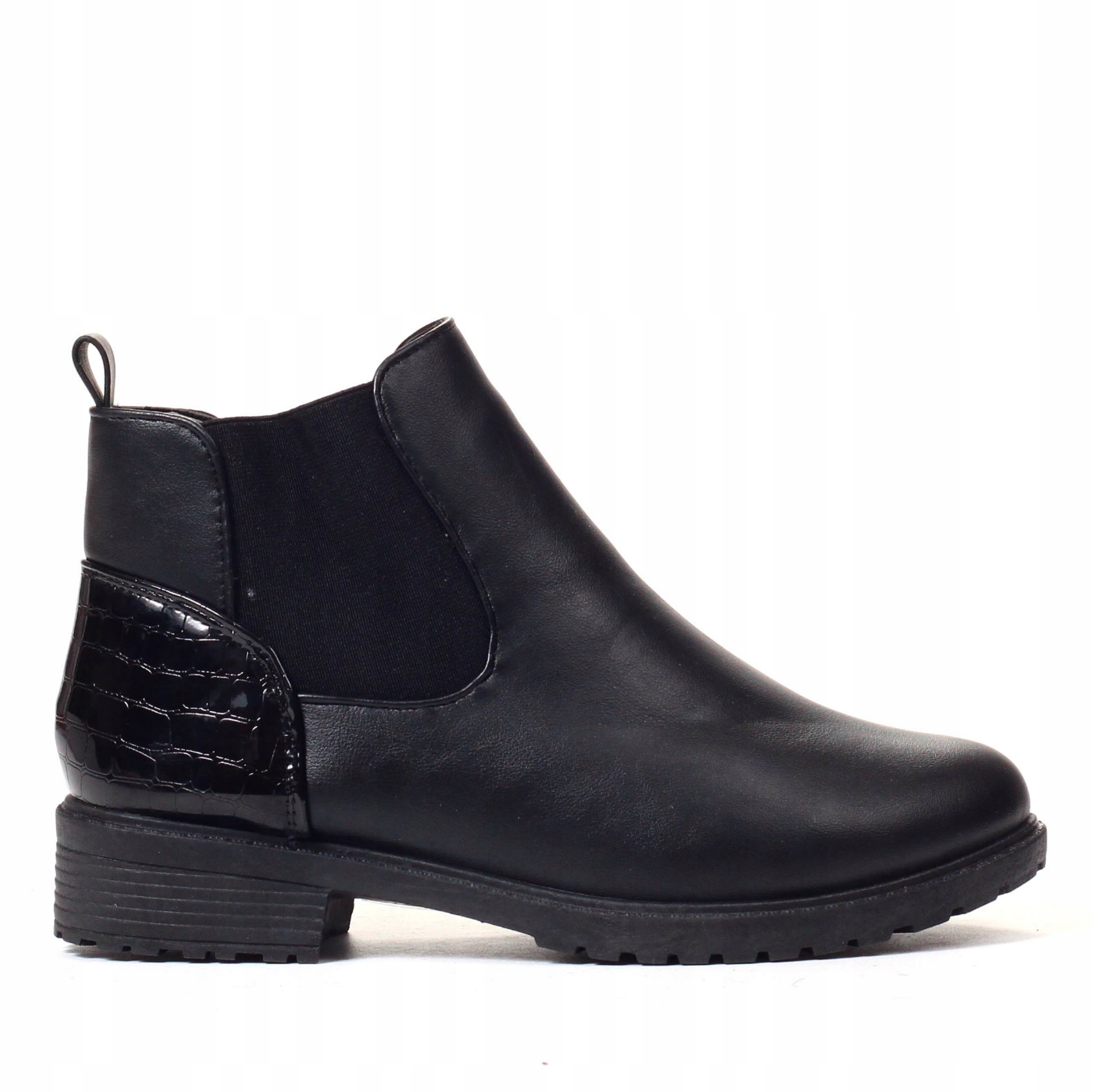 BOTKI DAMSKIE BUTY SZTYBLETY ELEGANCKIE PŁASKIE Kod producenta 1832BLACKK