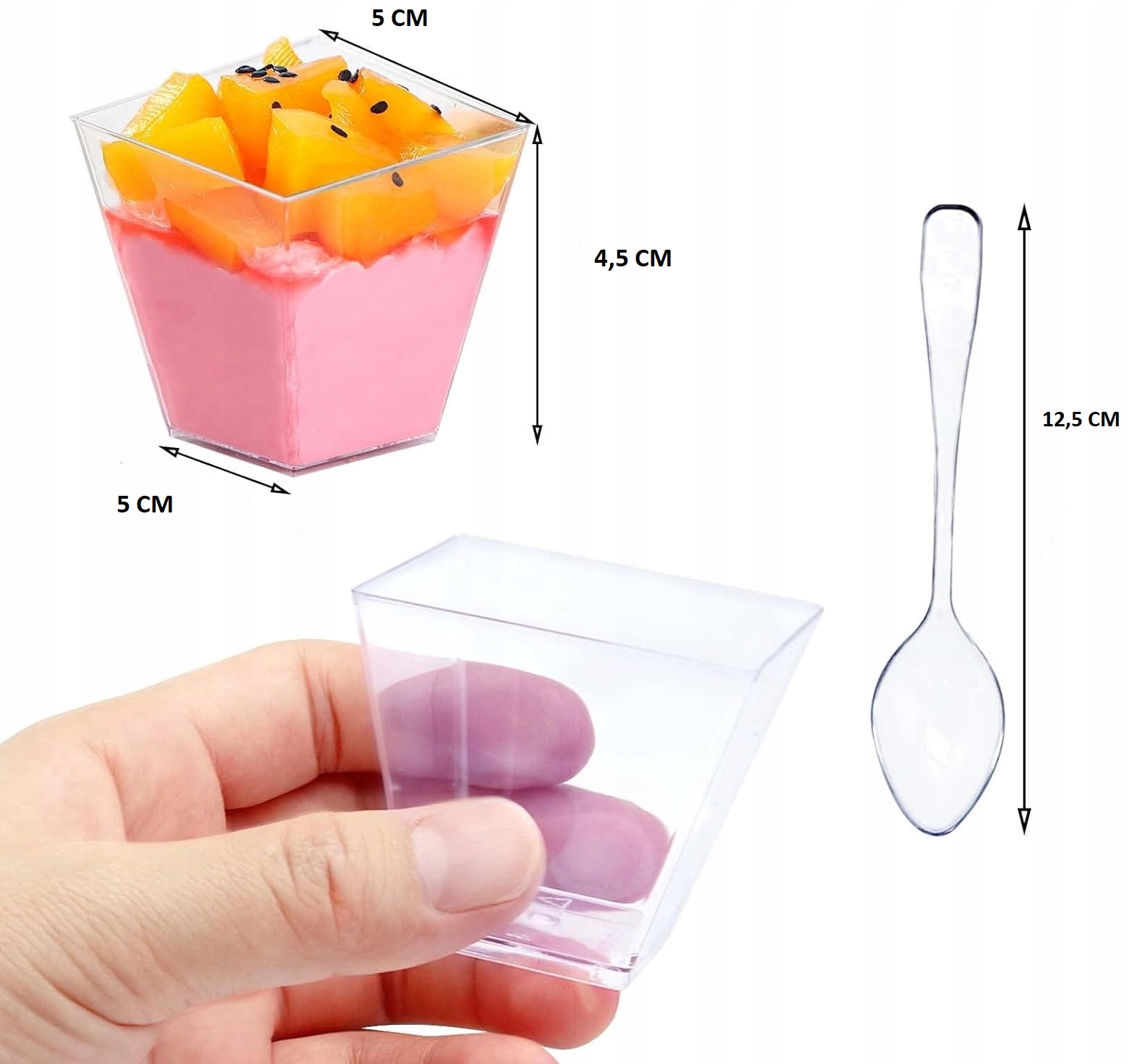 60ML25SZT+ŁYŻECZKI 50SZT POJEMNIKI KWADRATOWE NA DESERY PUCHARKI NA DESERKI Rodzaj pojemniki