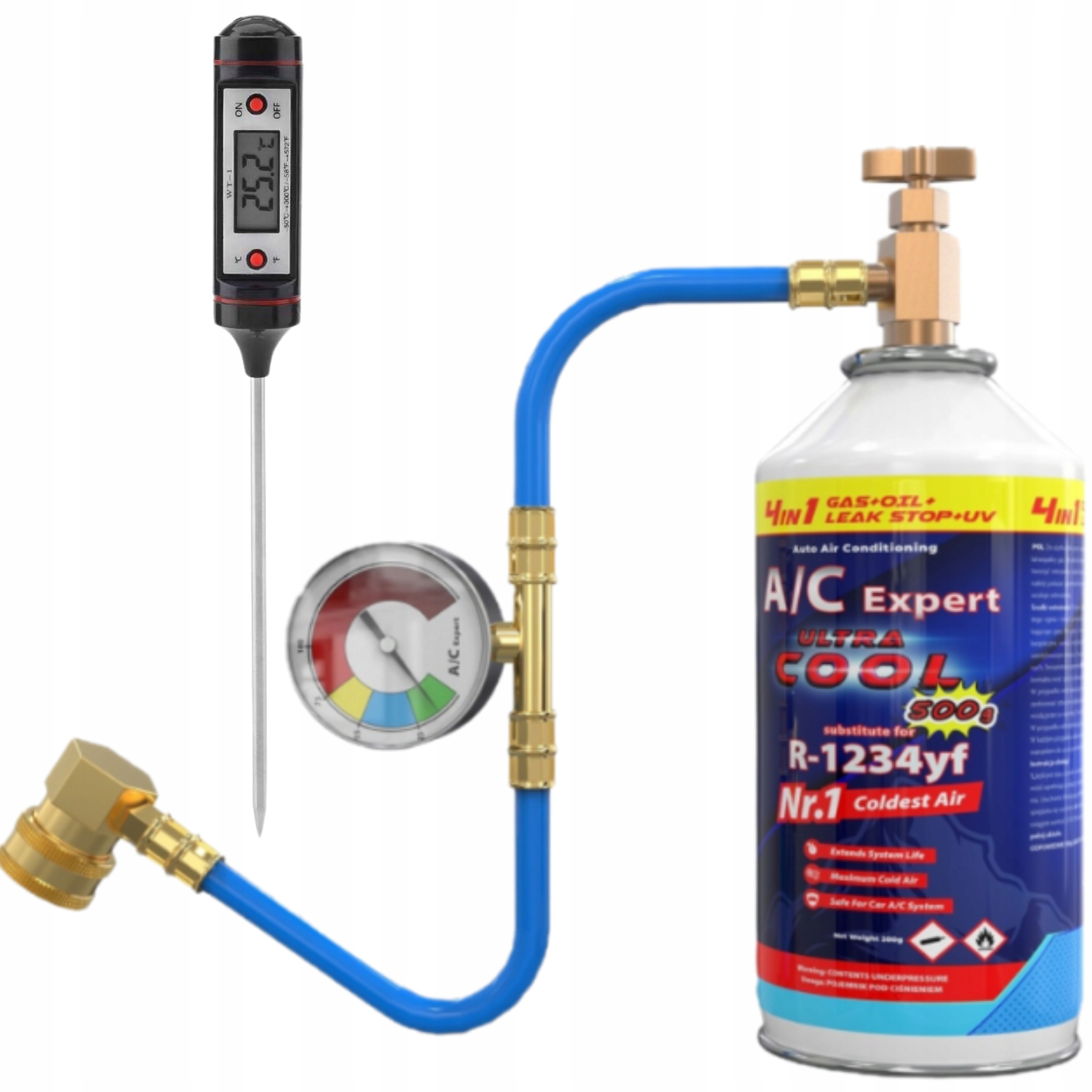 Sada 4v1 pro nabíjení klimatizace plyn R1234yf Ac Expert teploměr
