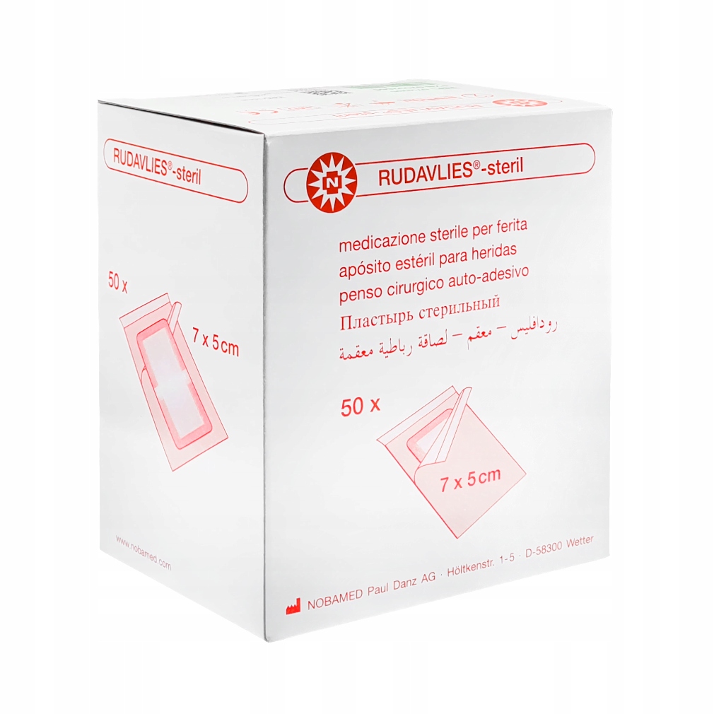 RUDAVLIES steril PLASTER OPATRUNEK CHŁONNY 7x5cm STERYLNY NOBAMED 50 szt. Producent wyrobu medycznego NOBAMED
