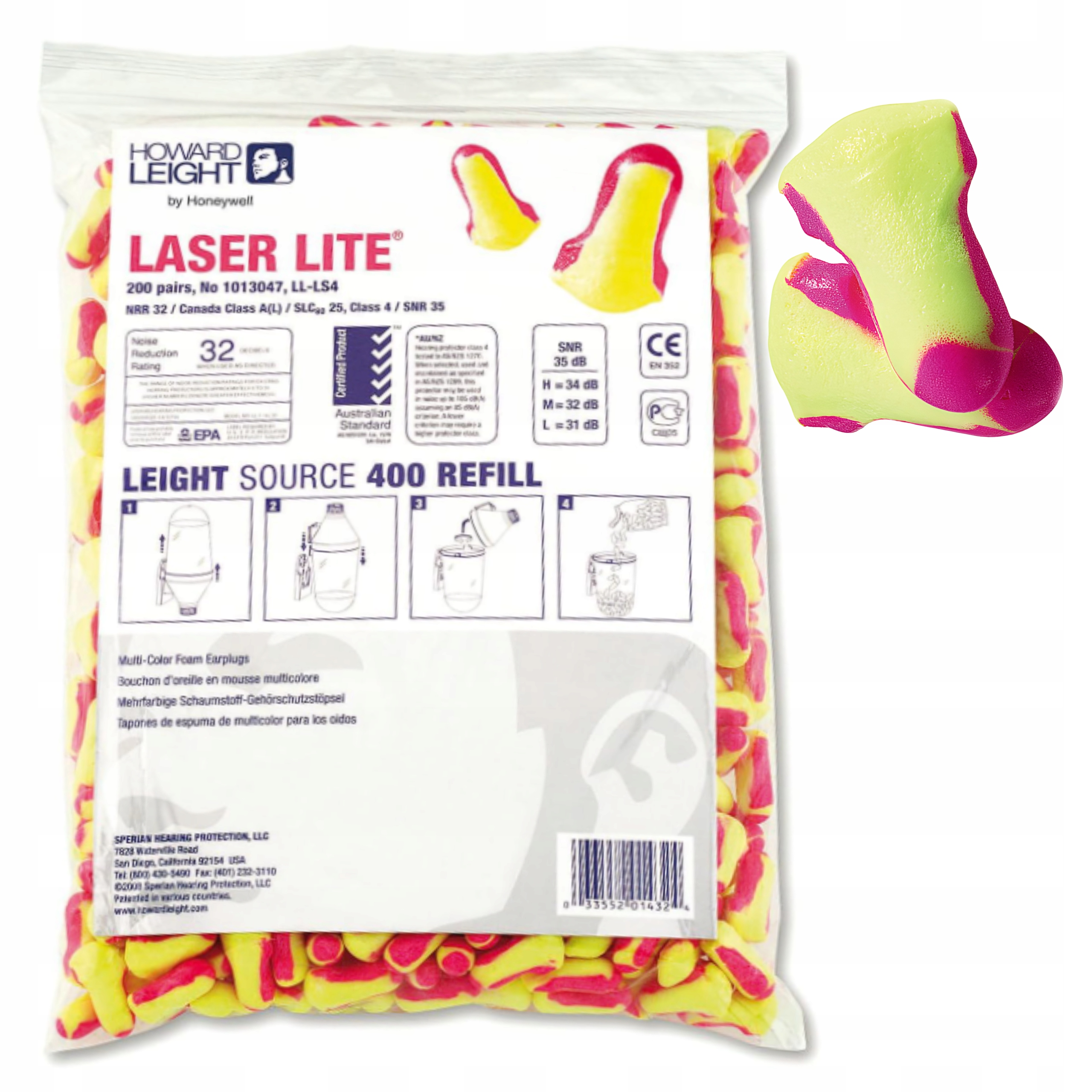 Zátky do uší Stopky LaserLite pro dávkovač Doplněk Refill 200 párů
