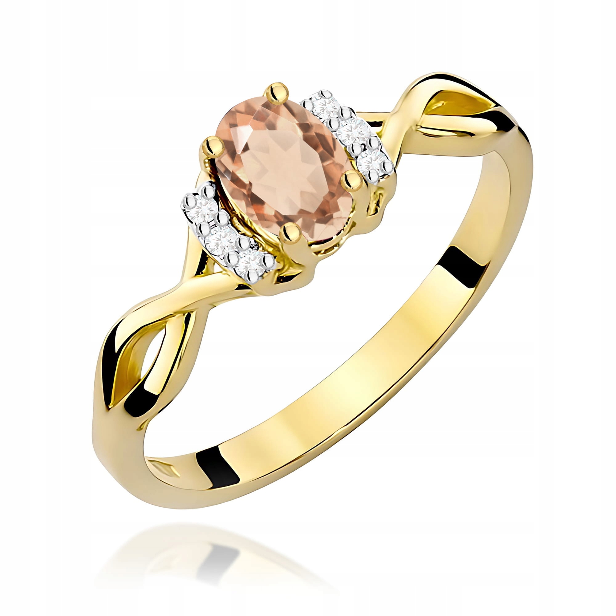 Zlatý prstýnek 585 s morganitem a 0.40 ct oválnými diamanty pro zásnuby