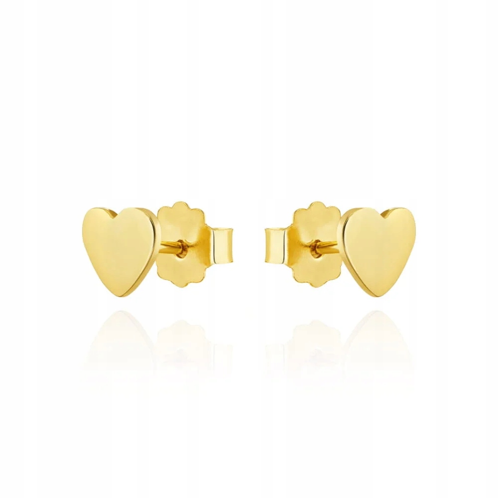 Zlaté Náušnice 585, jemná srdíčka plná lesklá srdíčka na puzetě