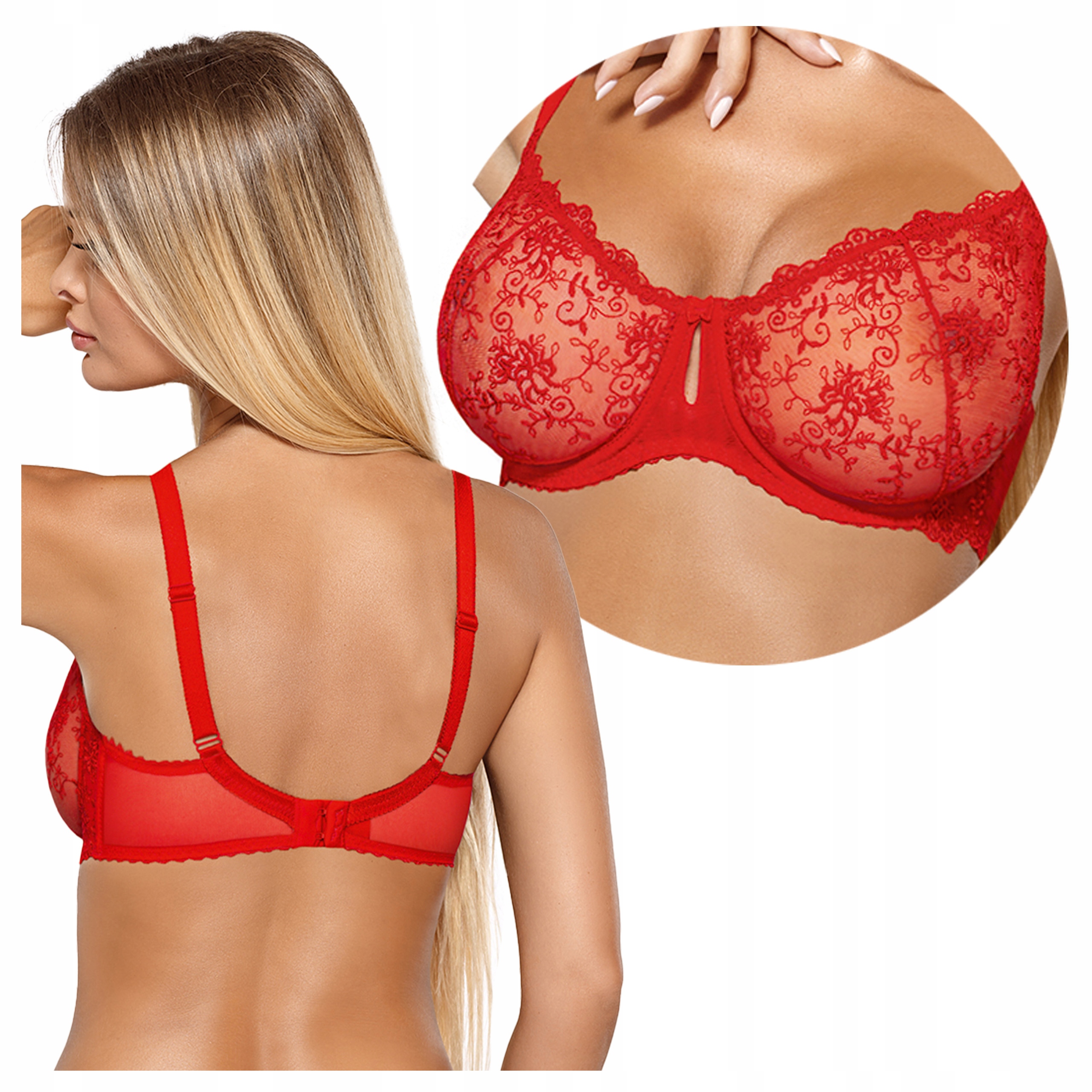 Efektní krajková měkká podprsenka typu soft Polský podprsenka Jenny červená 65G