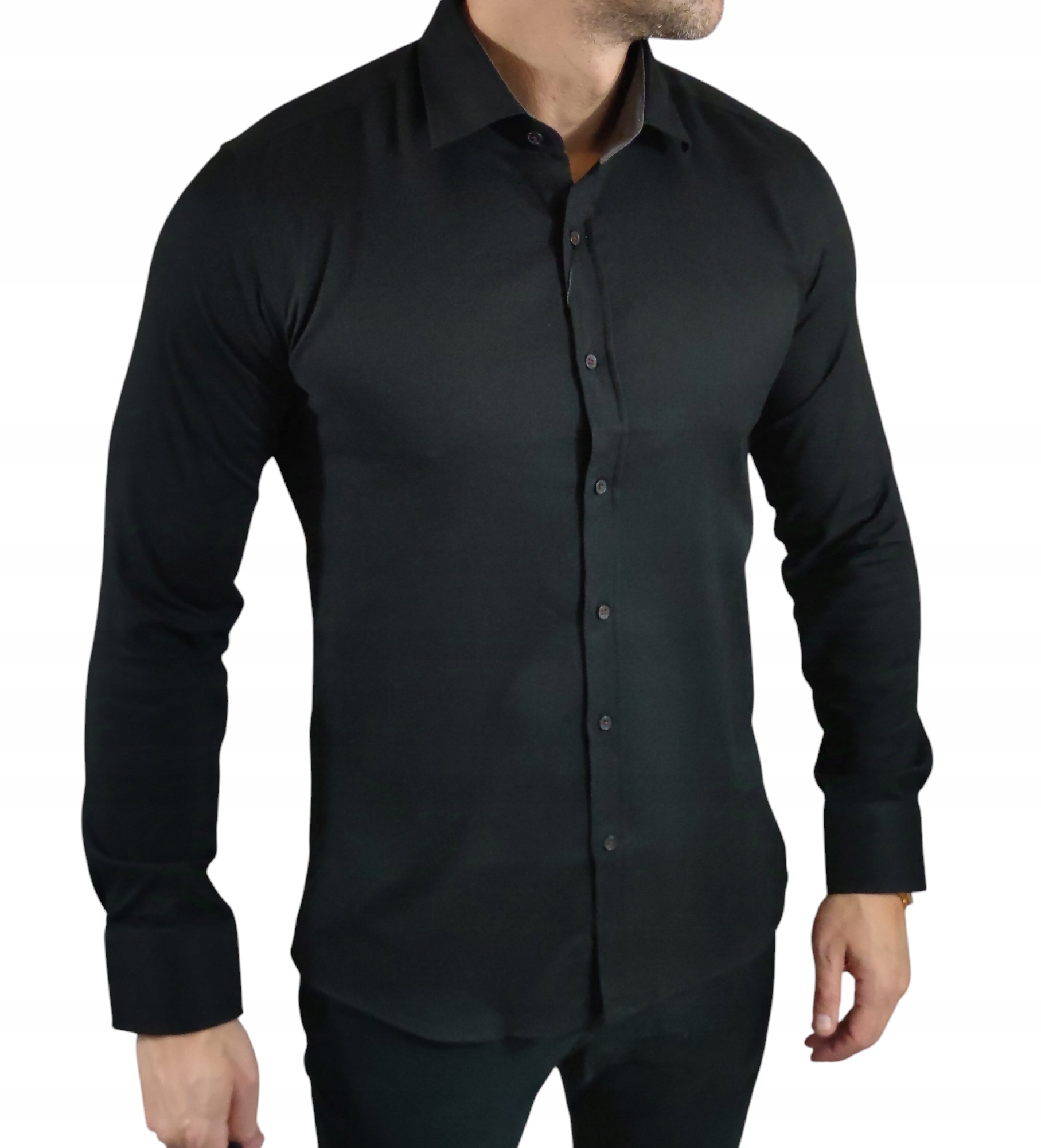 Neformální košile slim fit klasická oxfordová struktura černá EGO03 L