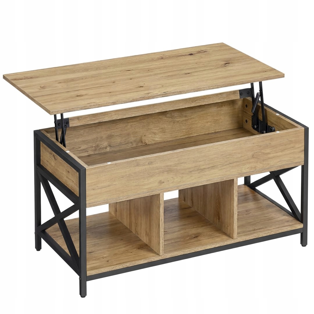Konferenčný Stolík s otvárateľnou doskou do obývačky, kovové nohy, pevný Loft