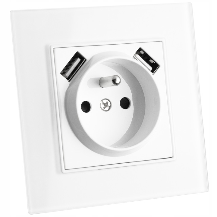 

Gniazdo Z Bolcem szklane Pojedyncze Białe 2x Usb