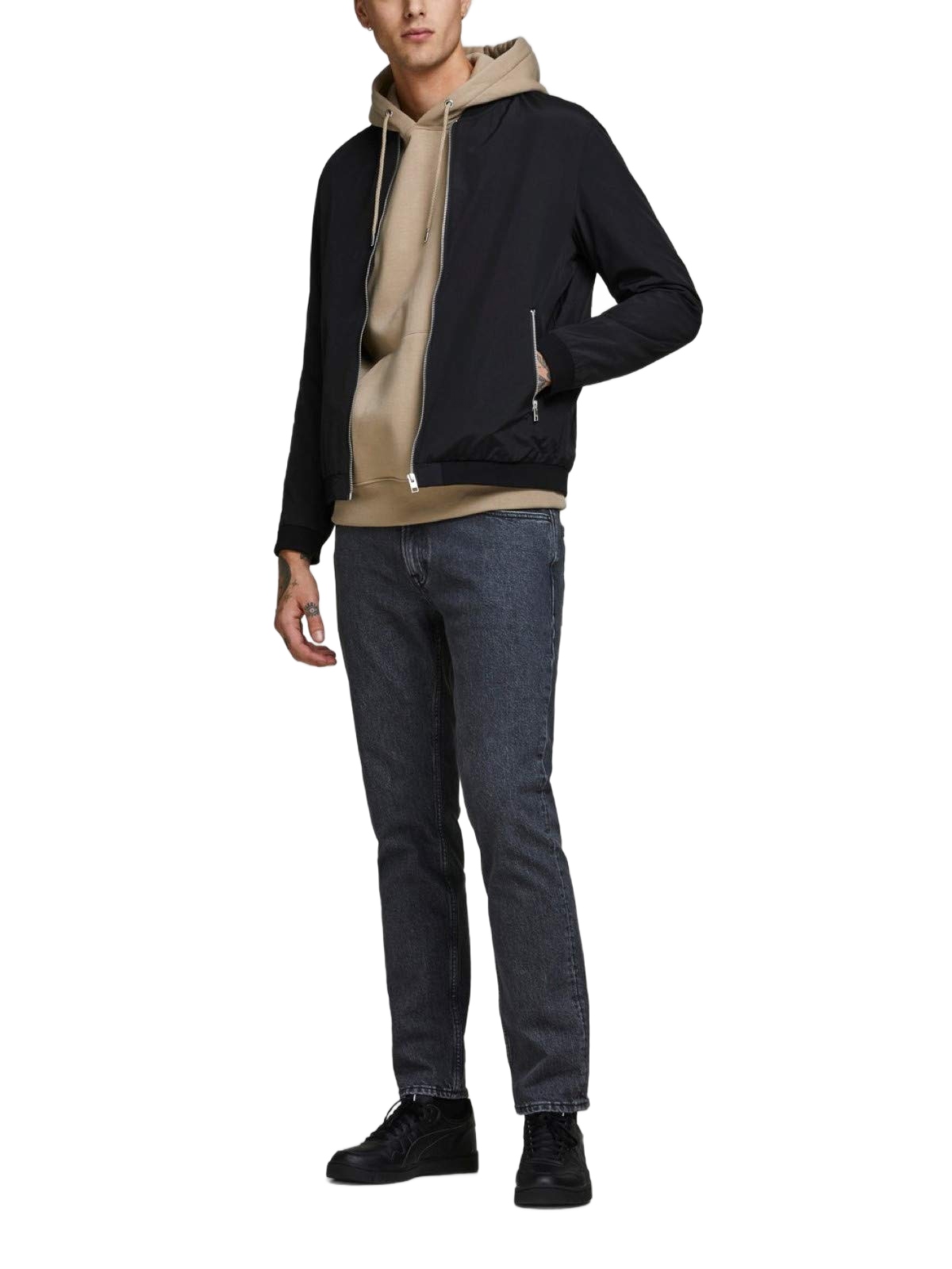 Jack & Jones Černá Elegantní Bunda S Kapucí K Bokům XXL 6BB