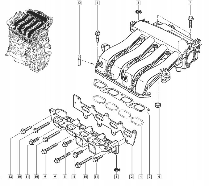 ORYGINALNY ZESTAW USZCZELKI KOLEKTORA ODMY DACIA RENAULT 1,6 16V Numer katalogowy części 8200236726