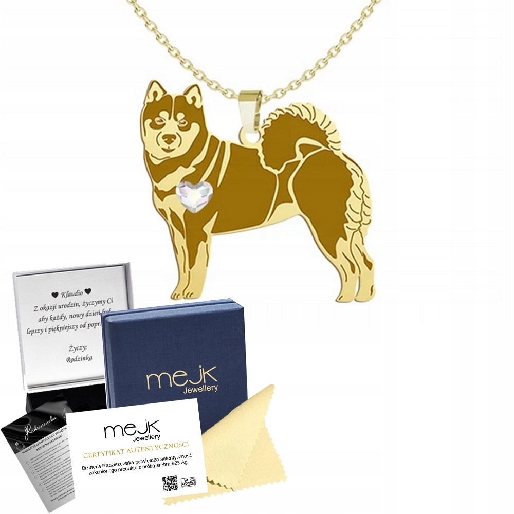 Zlatý náhrdelník s psem Shiba-inu Stříbro 925 Šperky Dárek Gravírování Bonus