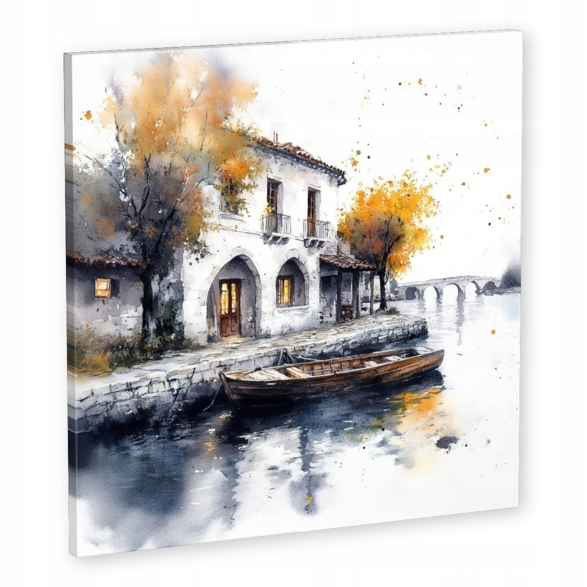 Obraz Na Plátně Canvas Krajina Jižní Voda Dům Vila Loďka Podzim 50x50