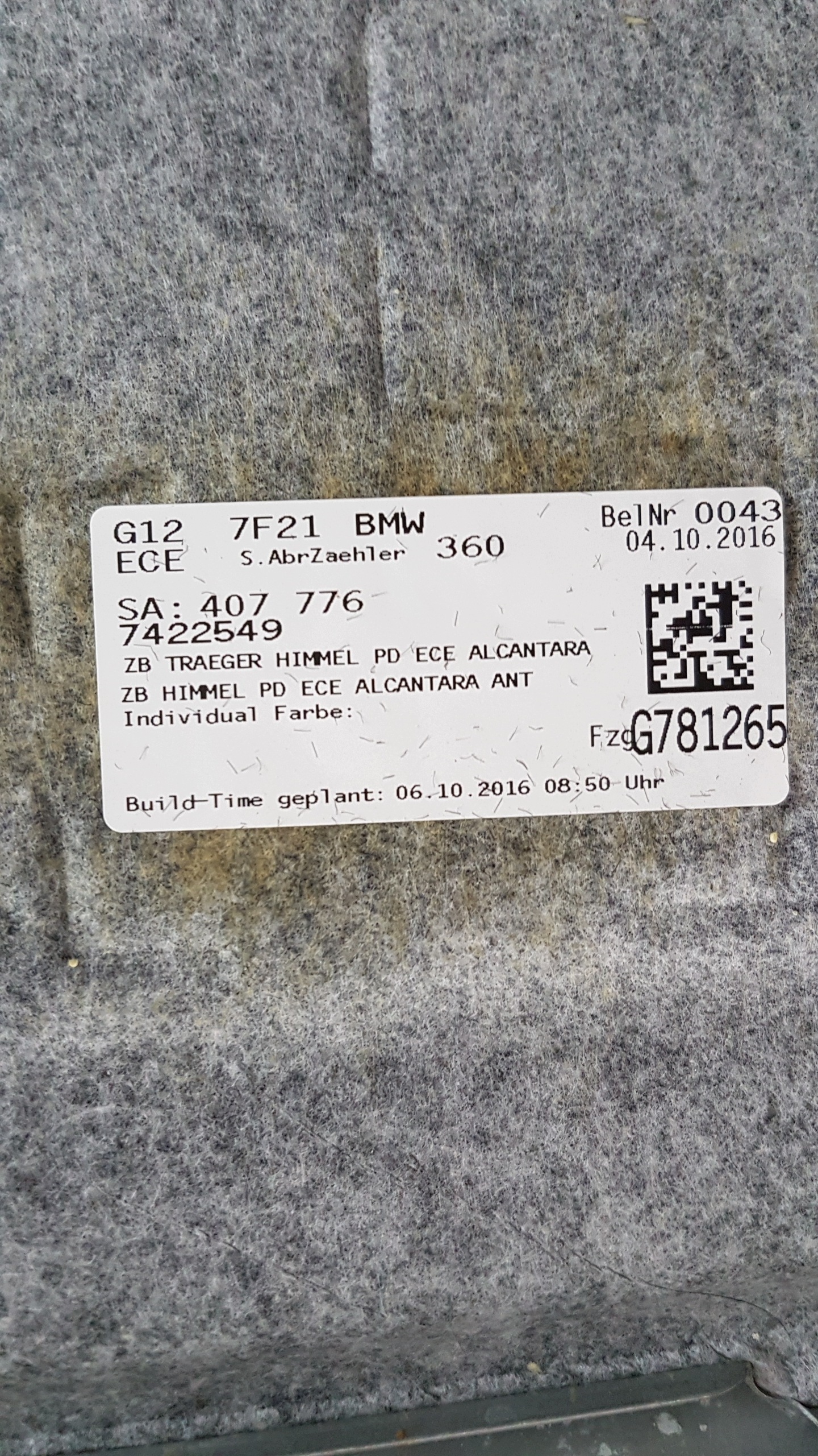 krovna obloga BMW 7 G12 ALCANTARA 7422549