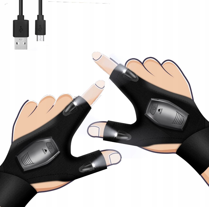 RĘKAWICZKI LED ŚWIECĄCE LATARKA USB NA PALCE WARSZTATOWA DLA MECHANIKÓW
