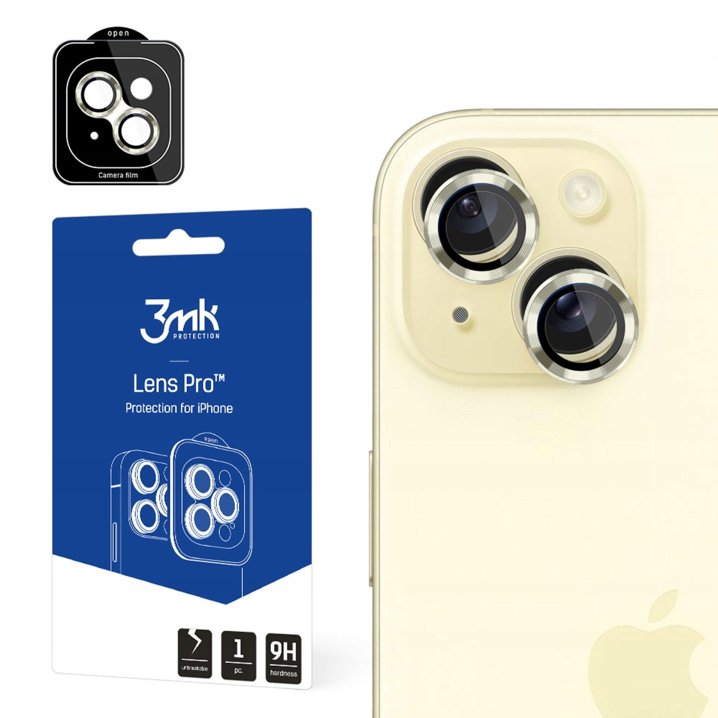 Szkło na obiektyw aparatu do iPhone 15 3mk Lens Protection Pro Yellow