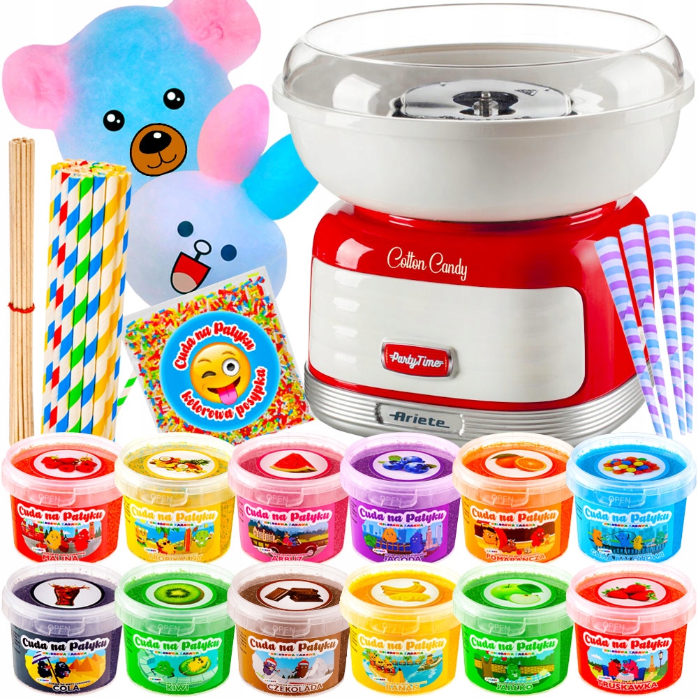 Stroj na výrobu cukrovej vaty Strojček Zariadenie Tyčinky Farebný cukor 1.2 Kg