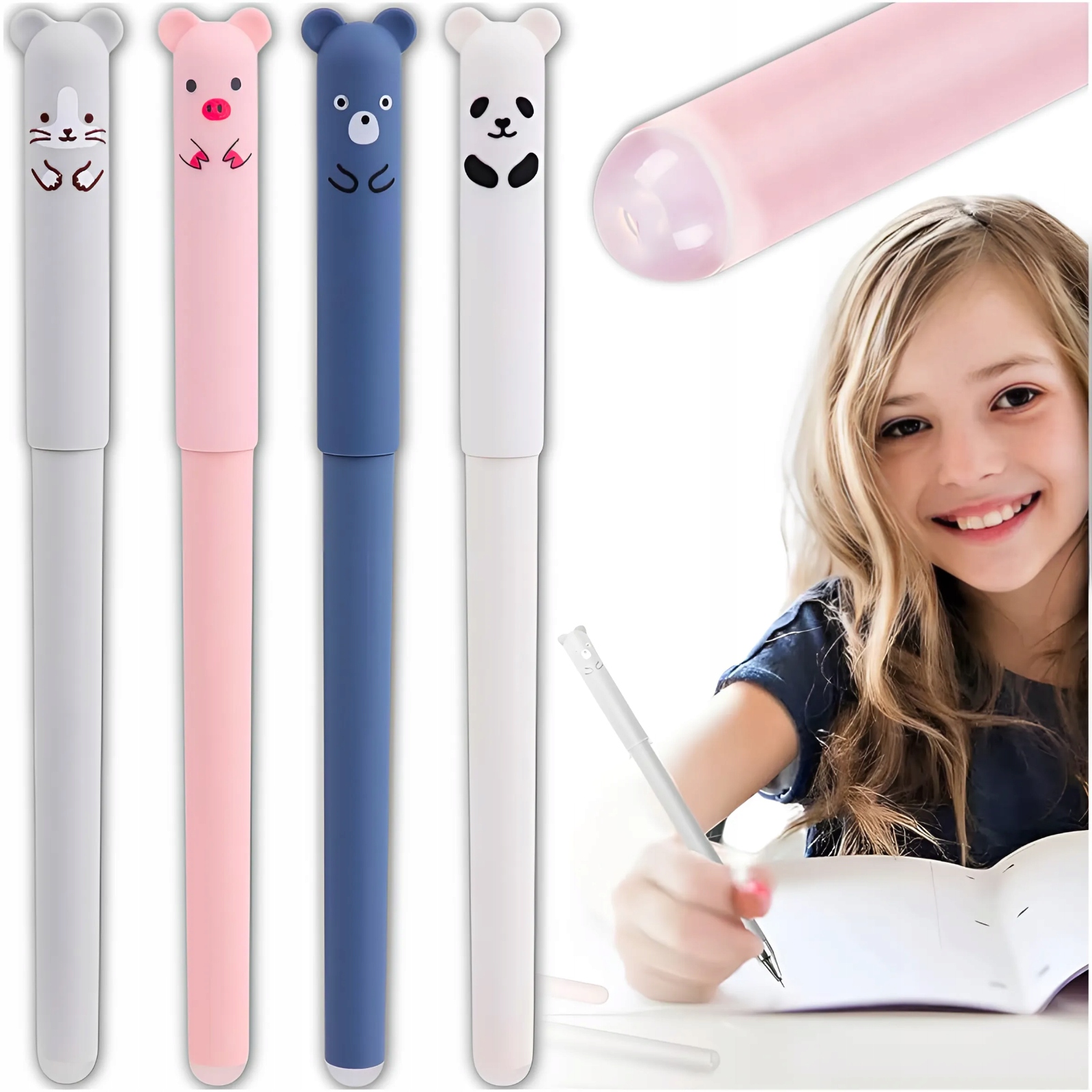 4x DŁUGOPIS ZMAZYWALNY WYMAZYWALNY NIEBIESKI ZWIERZAKI DO PISANIA 14,5cm Liczba sztuk w ofercie 4 szt.
