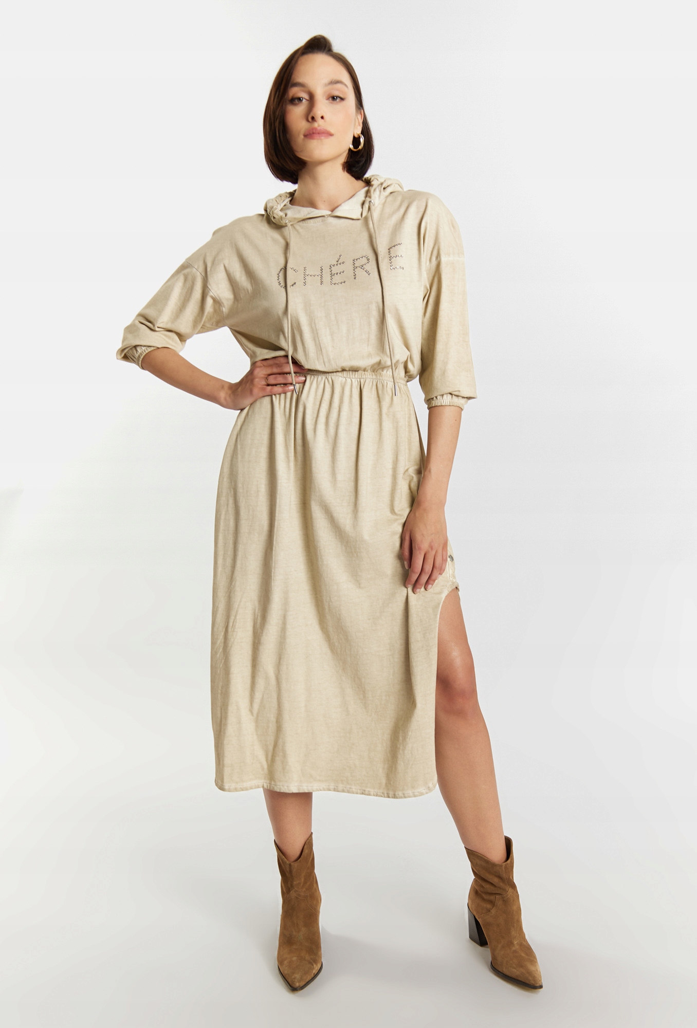 Monnari Bawełniana sukienka z dżetowym napisem 42