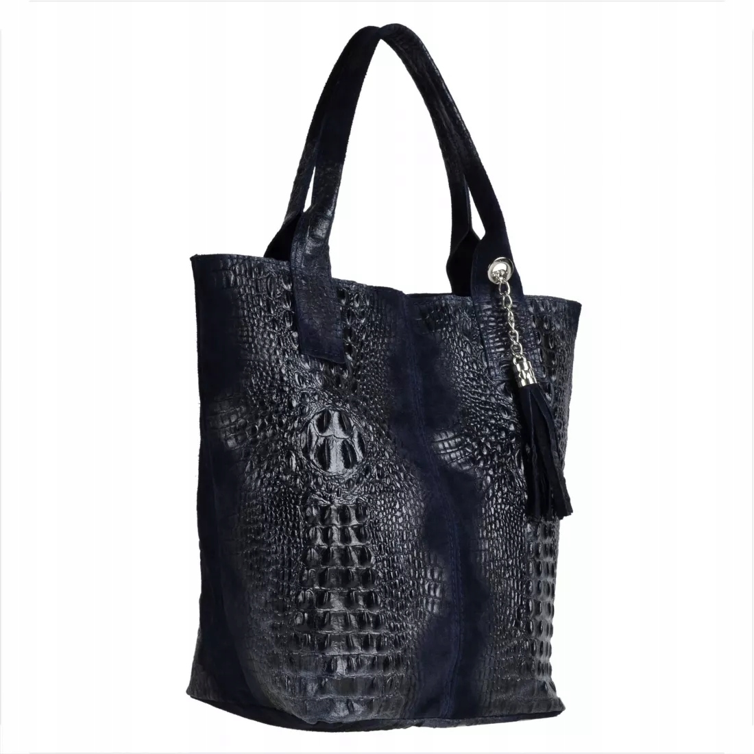 Tmavě modrá shopper kabelka /krokodýl/ velmi lehká XL