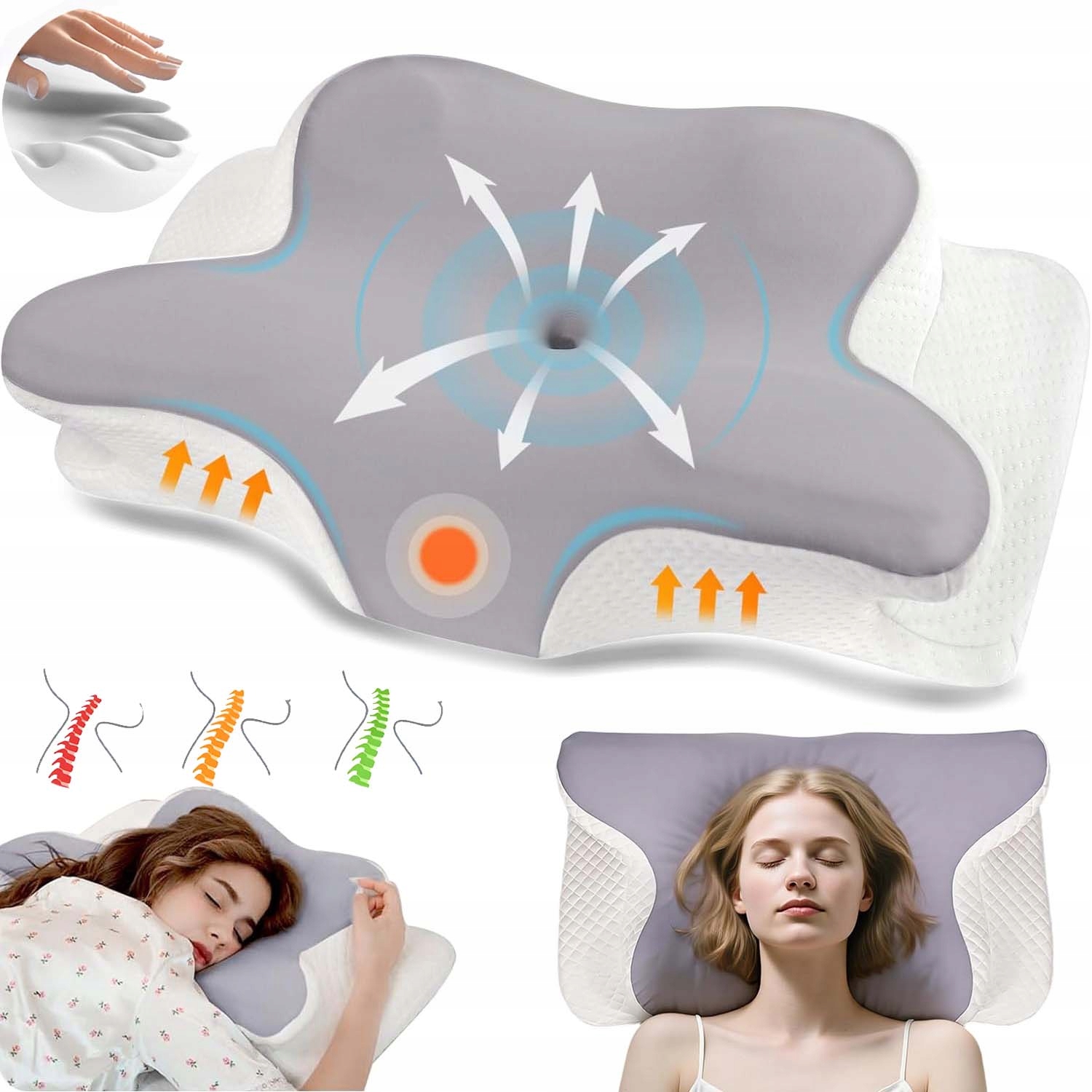 Ergonomiczna Poduszka Ortopedyczna Motyl Pamięcią Kształtu Miękkie