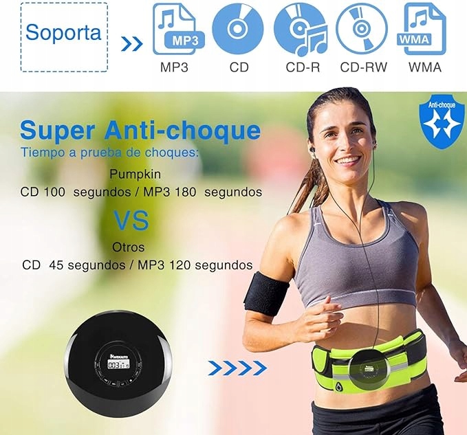 DISCMAN MP3 PLAYER SŁUCHAWKI USB PRZENOŚNY ODTWARZACZ LED LCD Kolor czarny