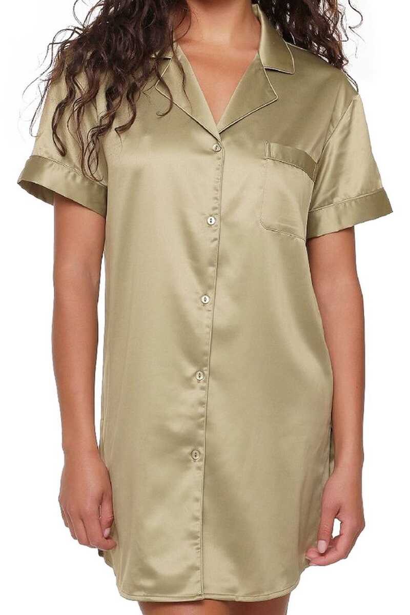 LingaDore Košile noční saténová 6801PD olivová L