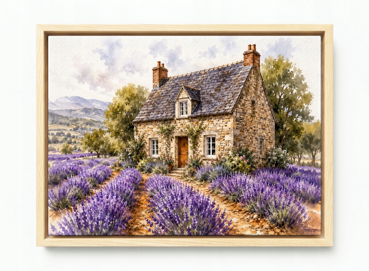 Obraz Rám Americký Box Krajina Provence Vesnice Dům Zahrada Levandule 60x40