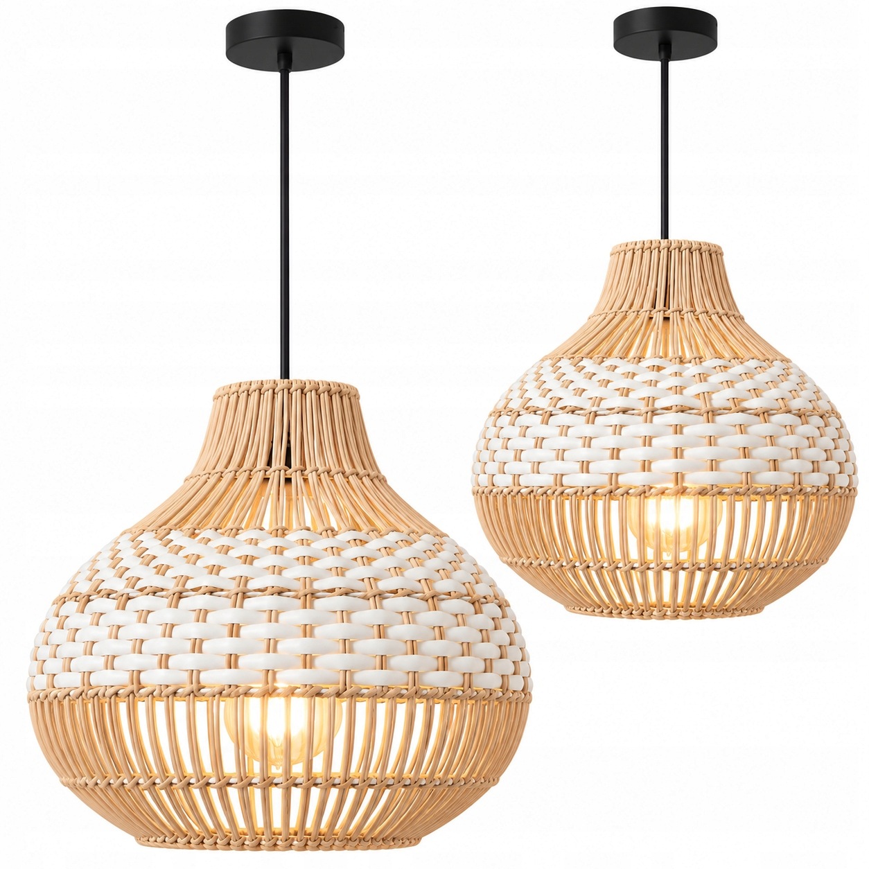 Závěsná ratanová lampa boho 27 cm, přírodní proutí, béžová