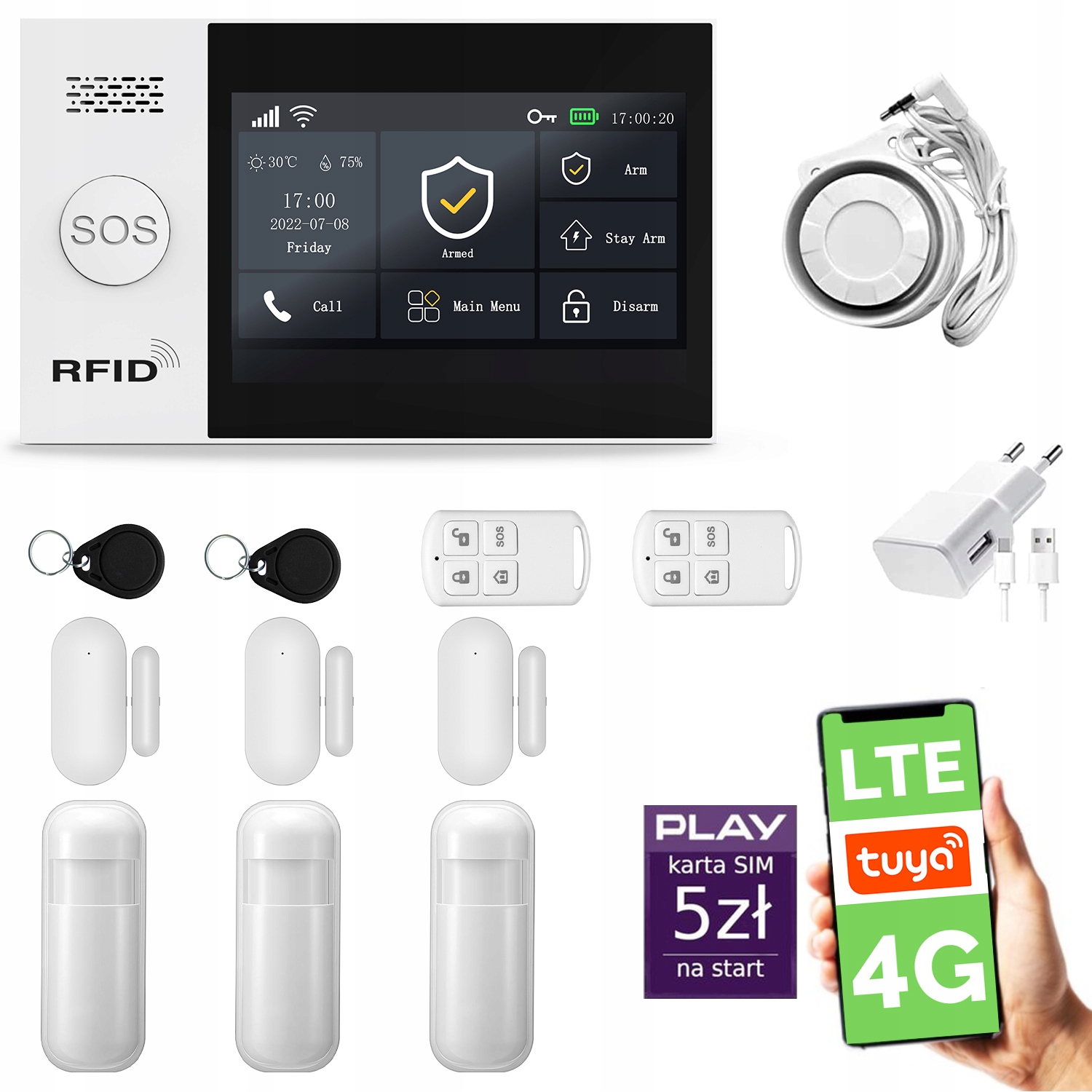 Bezdrôtový alarm WiFi Gsm, Tuya, alarmová sada Huxgo HXA007 4G Lte