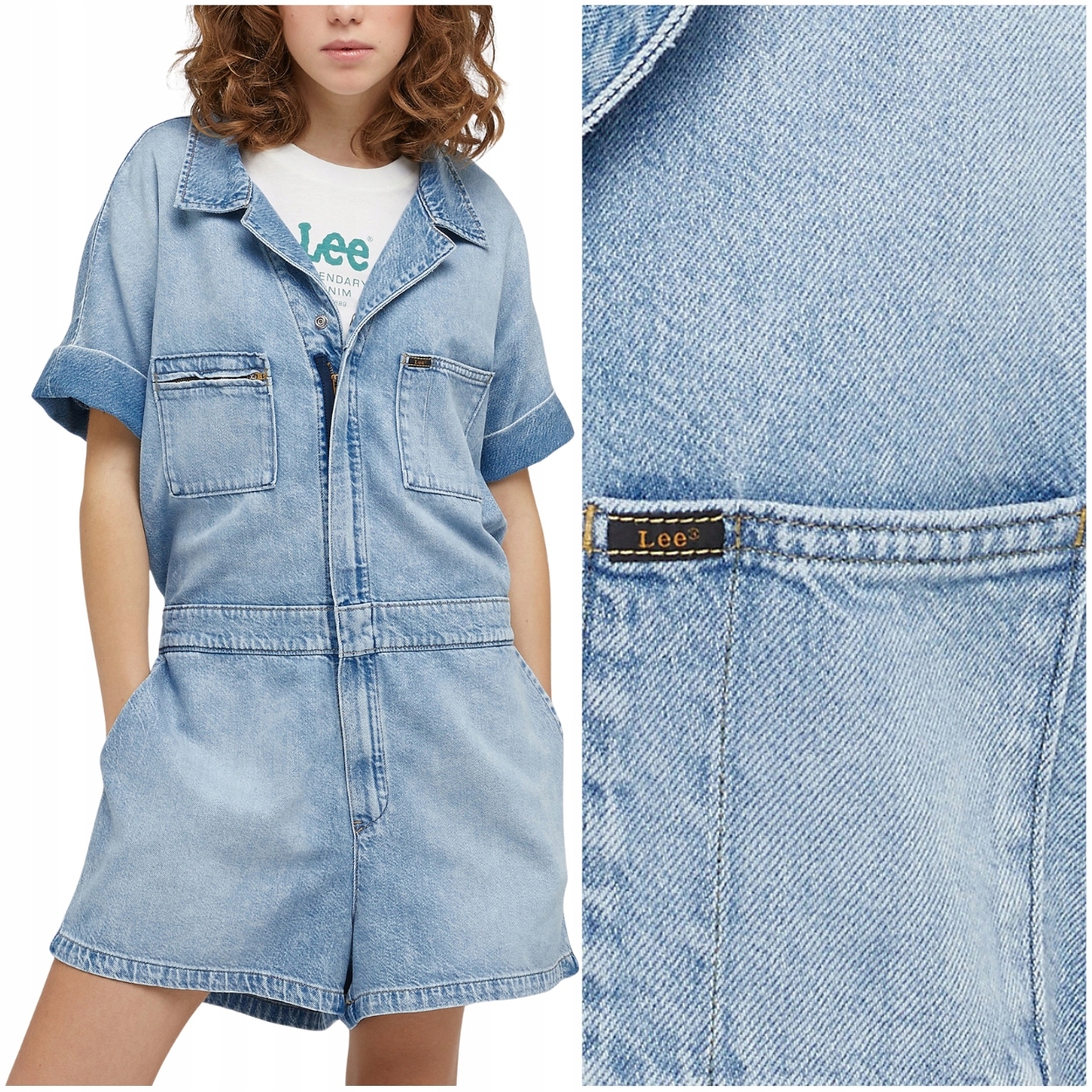 Lee Short Unionall Frosted Blue krátký dámský džínový oblek na léto, velikost M