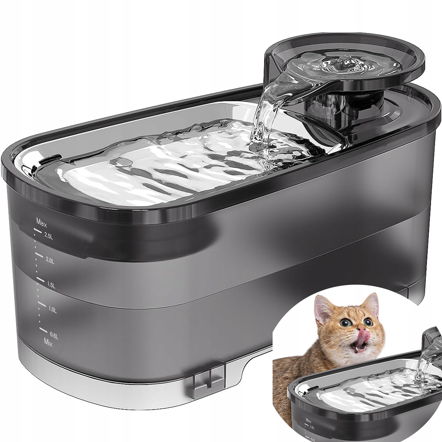 Levně Automatická napáječka s miskou pro kočky a psy 2,5 l filtr