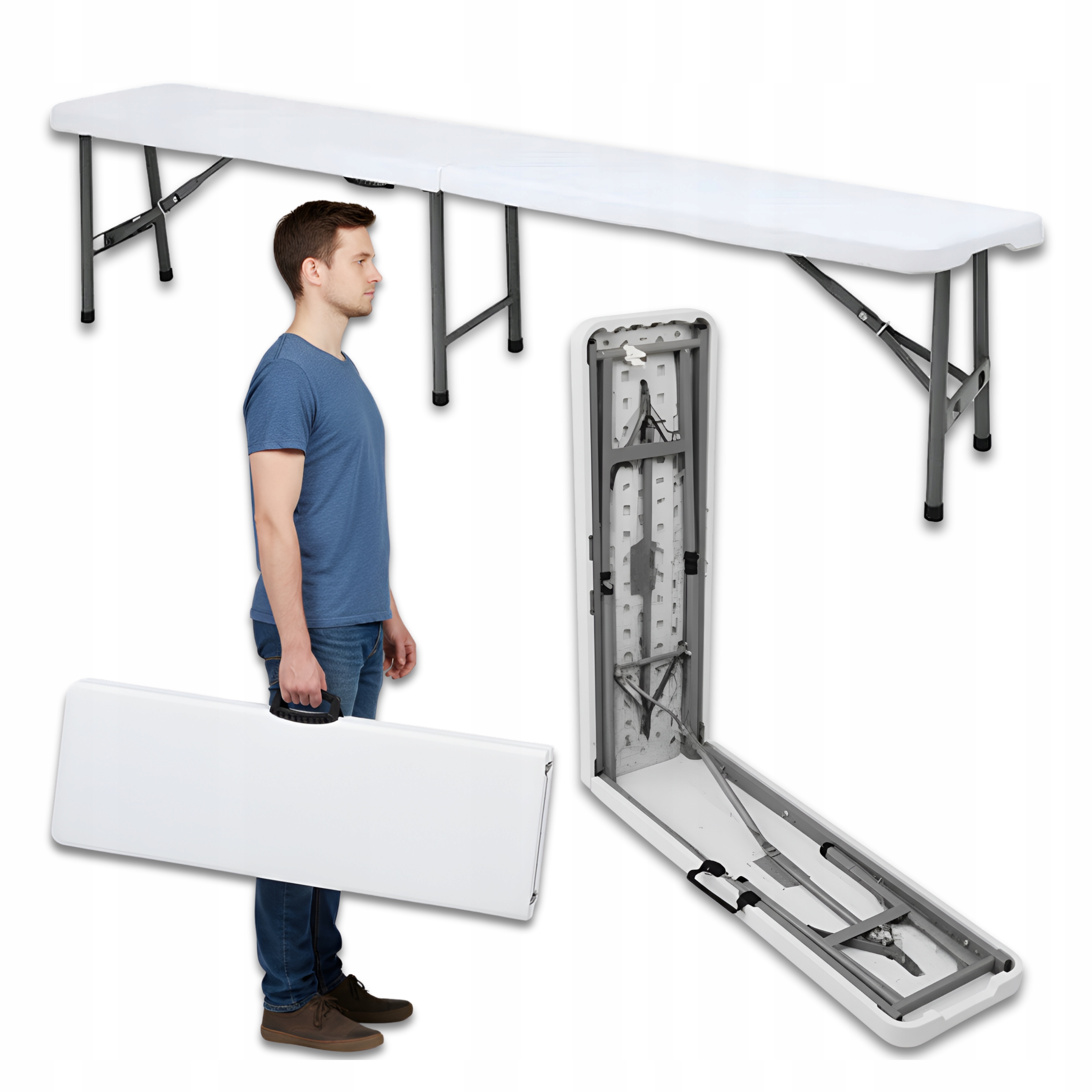 Ławka Ogrodowa Cateringowa Składana Biała 180 cm Kempingowa Turystyczna