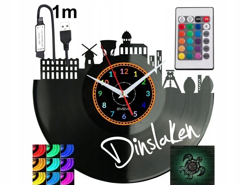 Dinslaken Nástěnné podsvícené Led hodiny Rgb na dálkové ovládání Vinylová deska Nowoc