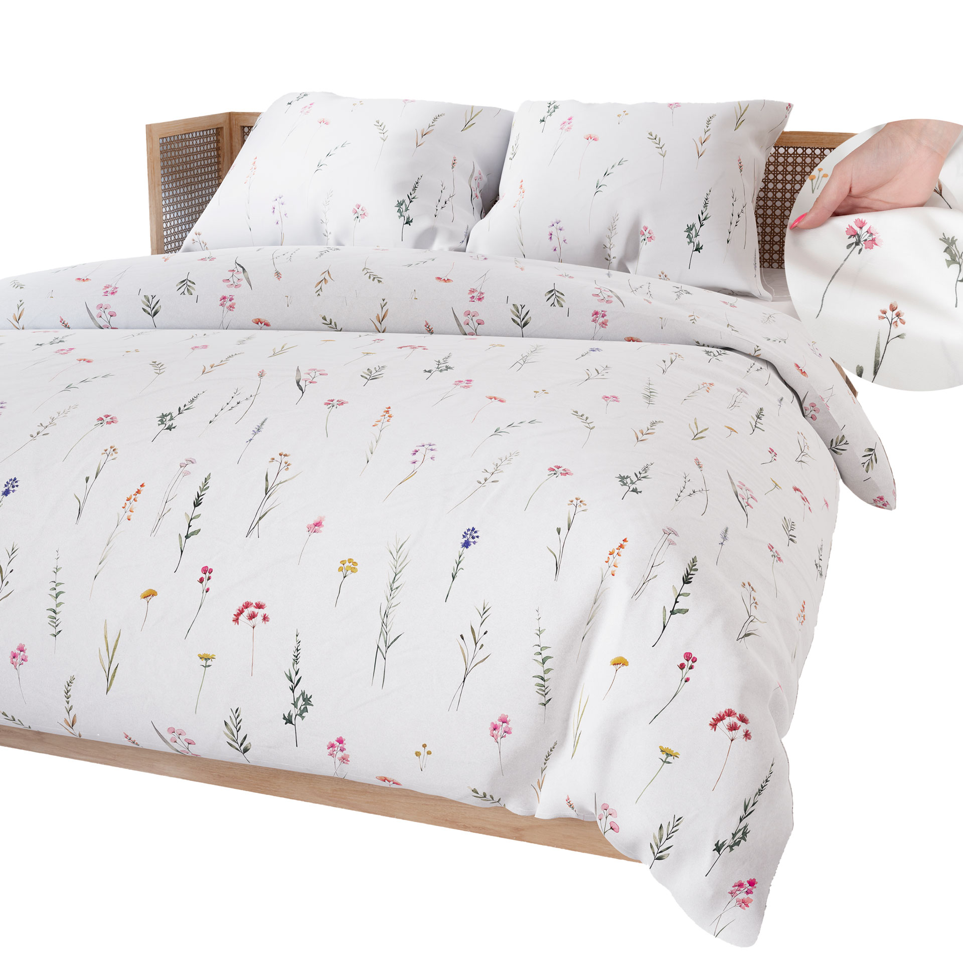 Komplet pościeli z bawełny satynowej 160x200 z delikatnym wzorem kwiatowym