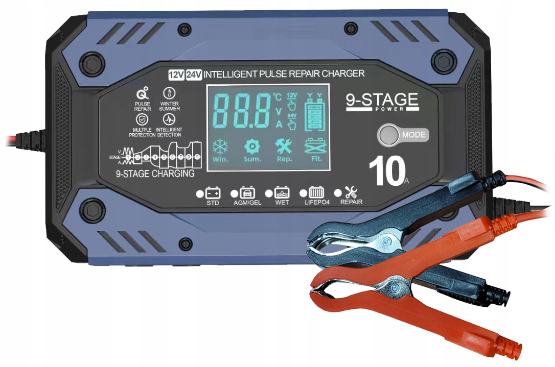 Uniwersalny Prostownik Regulowany Akumulatorów LIFEPO4 Agm Gel 12V/24V 10A