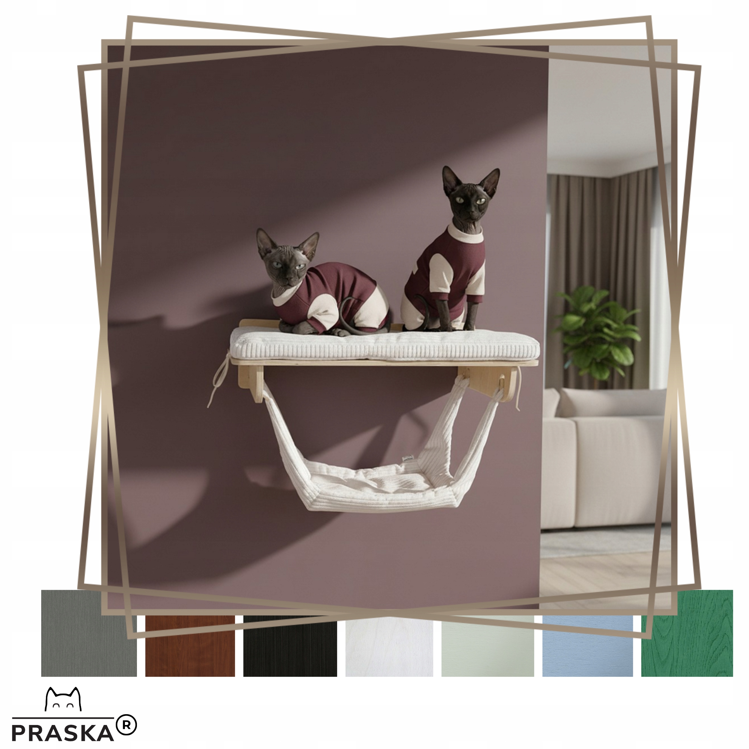 Levně Pražská polička na zeď pro kočky s houpací sítí ShelfCloud 75x35 cm Barvy