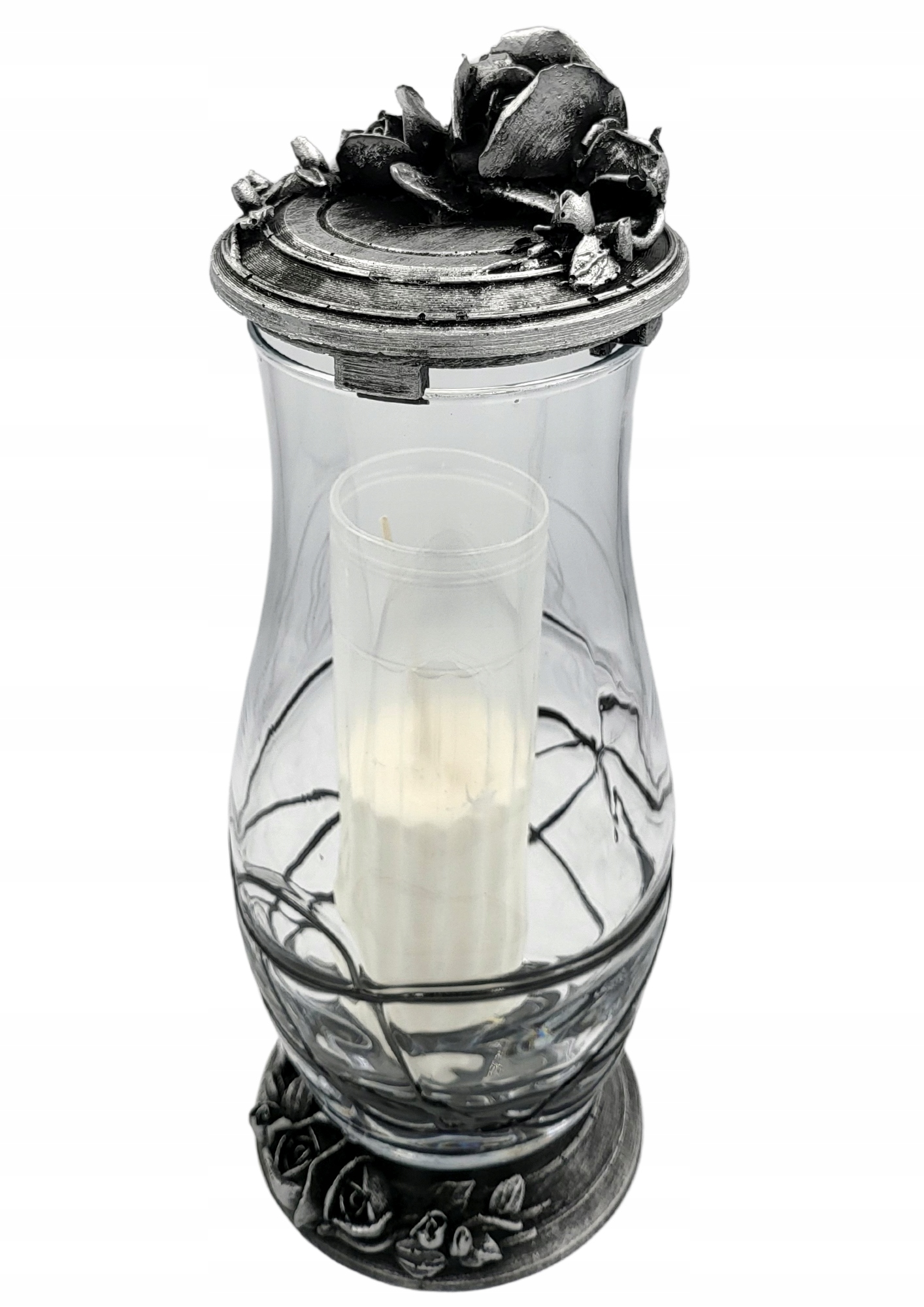 

Znicz na grób Lampion szklany Żywica Nitka 31 cm