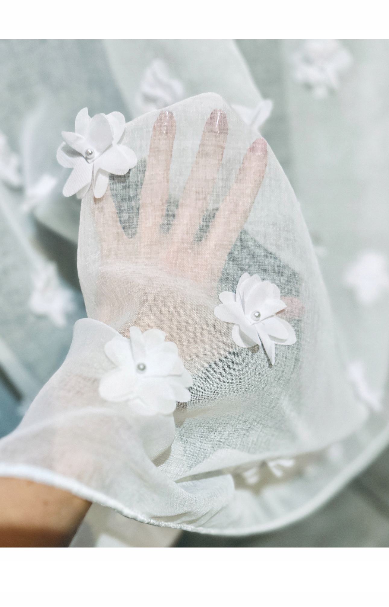 PERŁA FIRANKA NA METRY ETAMINA BIAŁA W KWIATY HAFTOWANA 3D