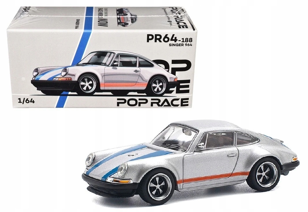 POP RACE Porsche SINGER 964 Grey Orange PR64-188 model kolekcjonerski 1:64