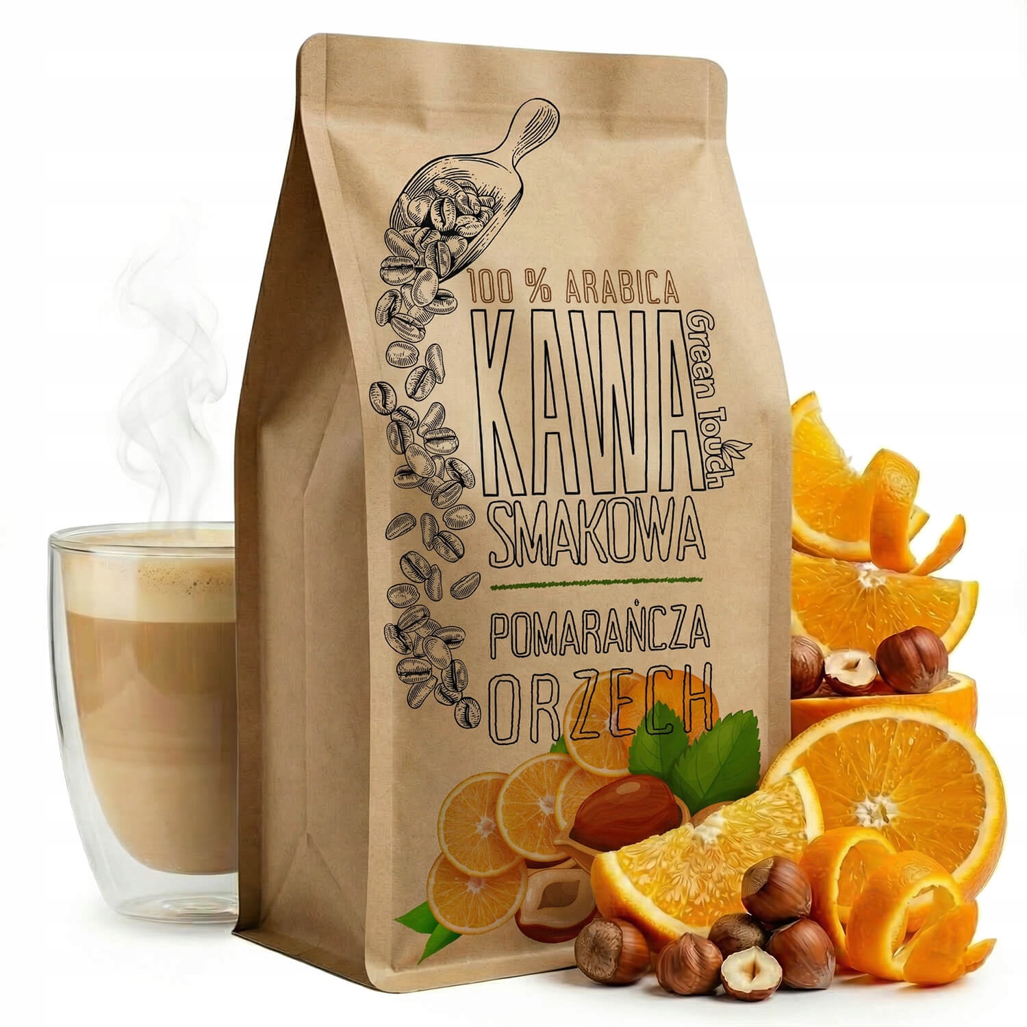 Mletá Káva s příchutí Oranžovo-oříšková Arabica 1 kg Green Touch